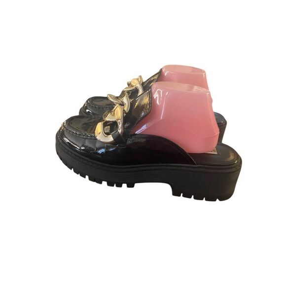 Steve Madden Black with Gold Chain Chunky Platform Loafers Shoes Women's Sz 11 - Picture 4 of 9